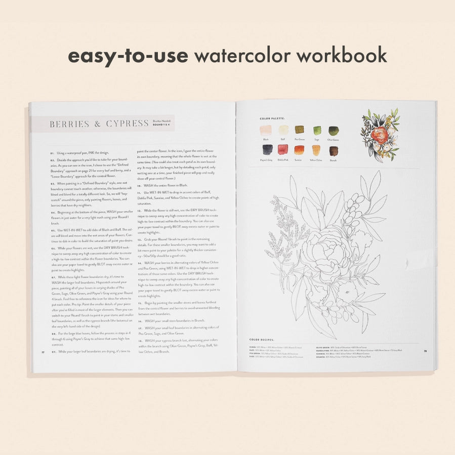 Watercolor Workbook – 25 Beginner Floral Painting Projects (No Drawing Required)